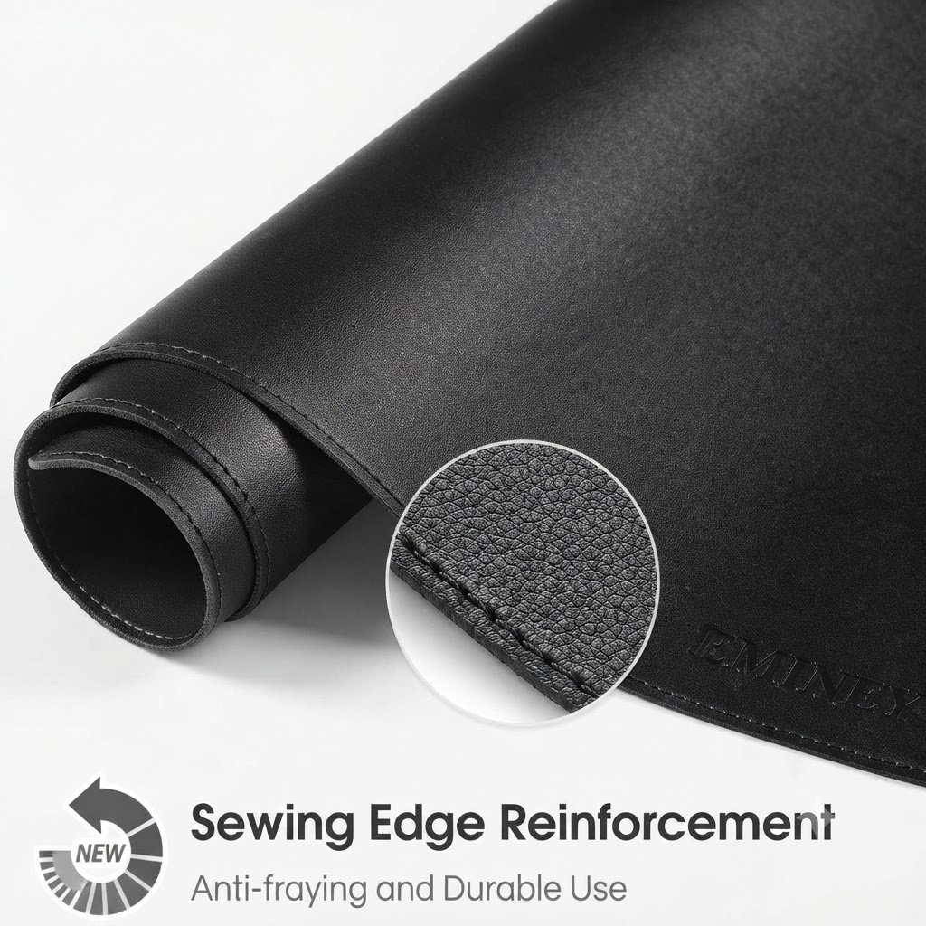 Dual Sided Desk Pad, New Upgrade Sewing PU Leather Office Desk MatMouse Pad (Classical Black, 23.6″ x 13.7″) - Image 2