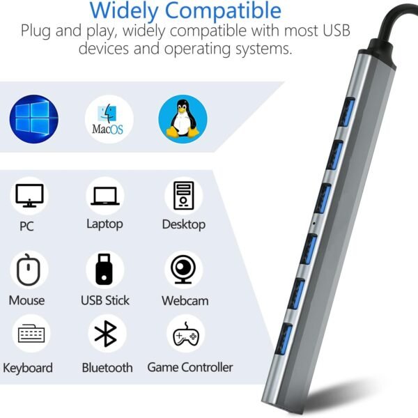 Speed-x Sp-uh307al 7 Port Usb 3.0 Ultra Slim Portable Hub Aluminum Alloy