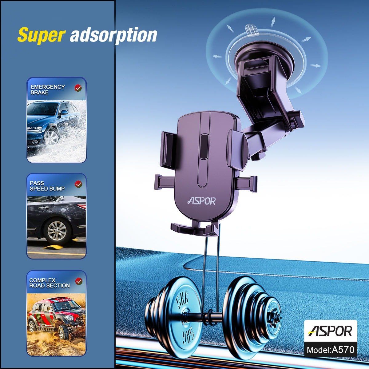 Aspor A570 360° Rotatable Car Mobile Phone Holder - Image 3