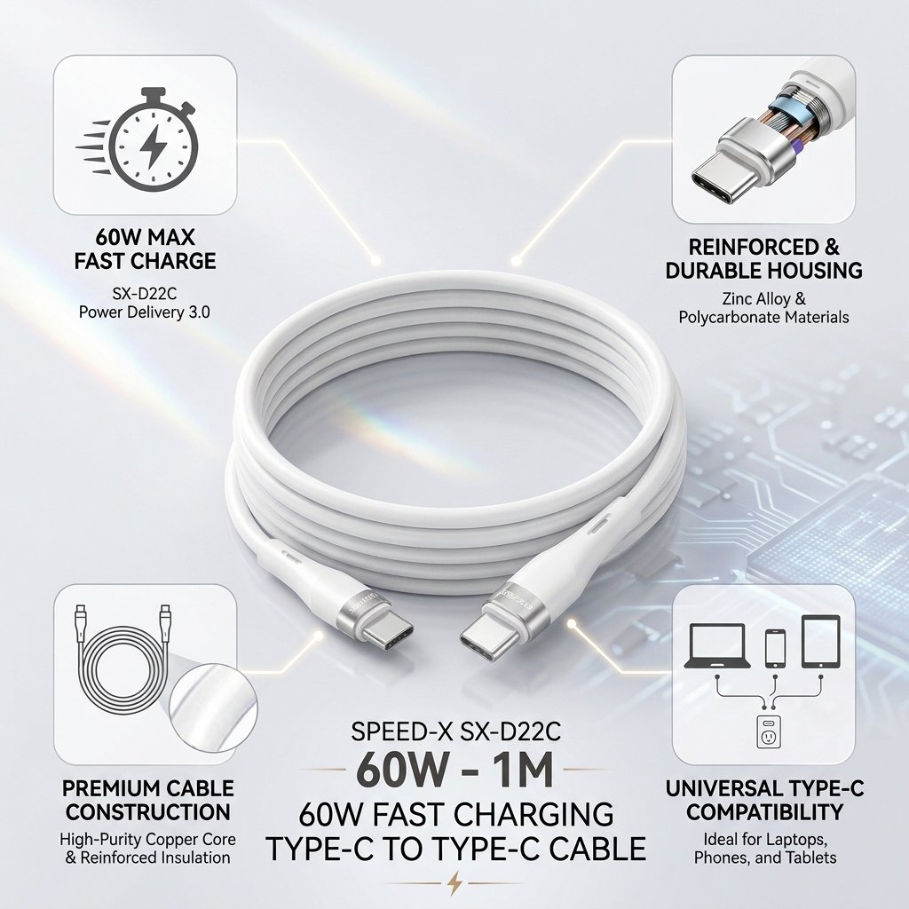 Speed-x Sx-d22c 60w Usb-c To Usb-c Fast Charging Cable 1m - Image 3