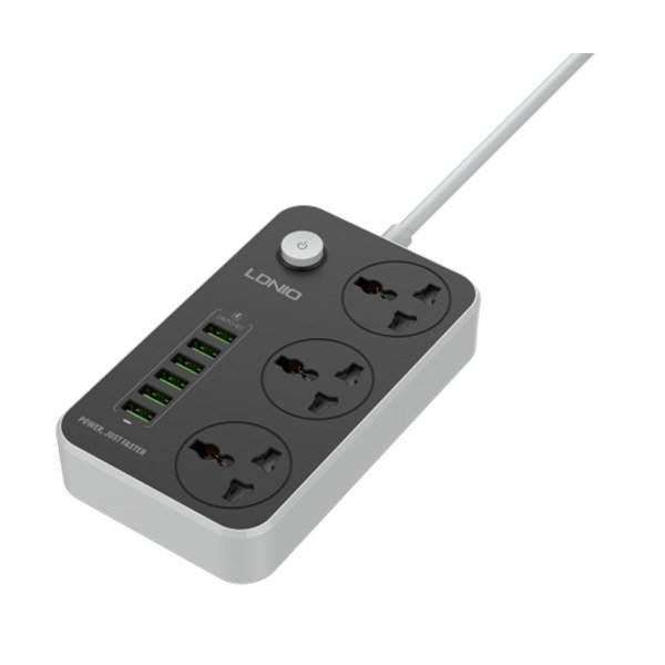 LDNIO SC3604C 2500W Power Strip - 3 AC Outlets with 6 USB Ports (3 USB-C + 3 USB-A, 20W Fast Charging, 2M Extension Cord) - Image 3
