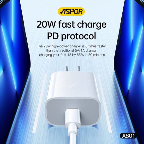 Aspor A801 New 20w Us Pin Usb-c Fast Charging Qc 3.0 White