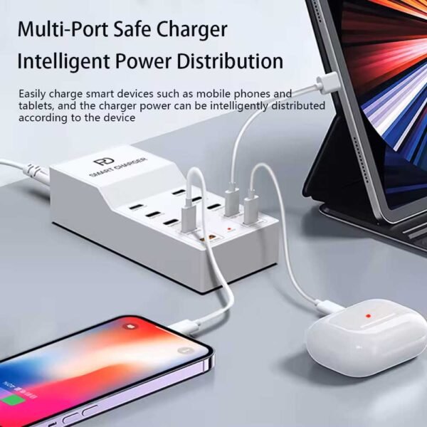 Usb-c 10-port Charger T8+ Smart Intelligence 72w Total Output For Multi Devices