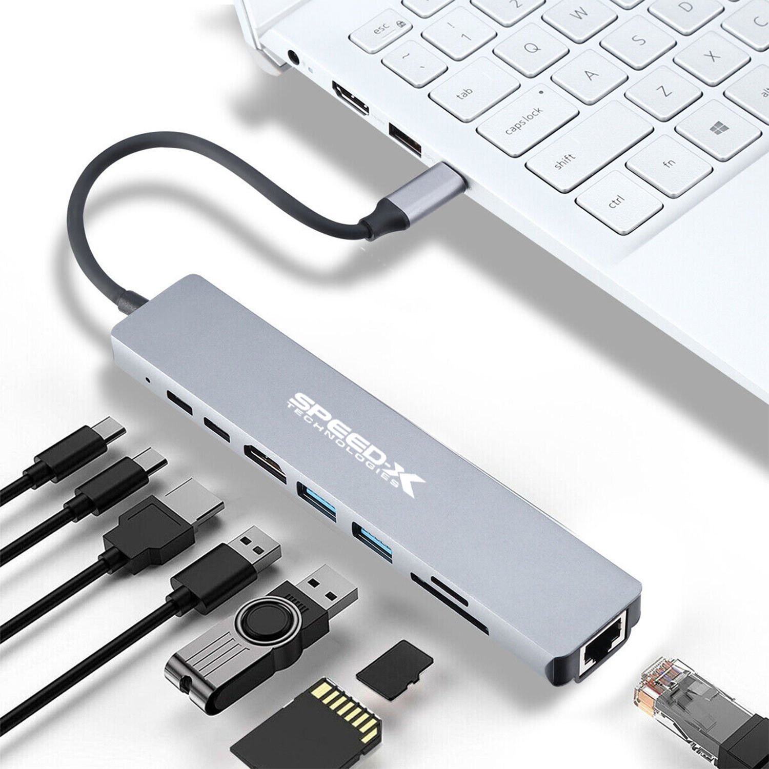 Speedx (sp-tc801) 8 In 1 Multi-port Type C 4k Hdmi Usb 3.0 Converter Good Ic Big Packing - Image 2