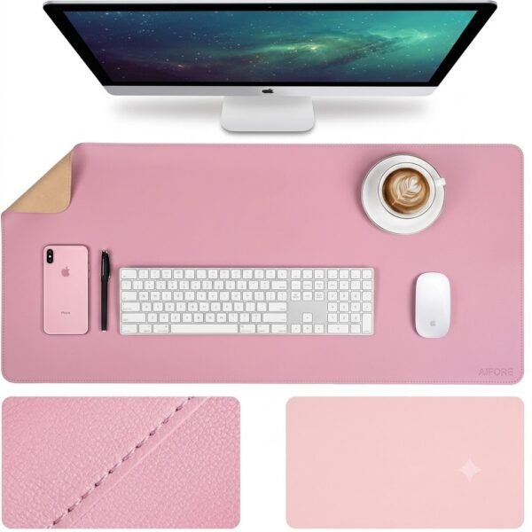 Dual Sided Desk Pad, New Upgrade Sewing PU Leather Office Desk Mat Mouse Pad (Classical Pink, 31.5″ x 15.7″)