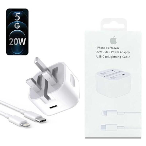 Iphone Usb-c Pd 20w Power Adapter Charger 3 Pin Uk Pin) With Cable