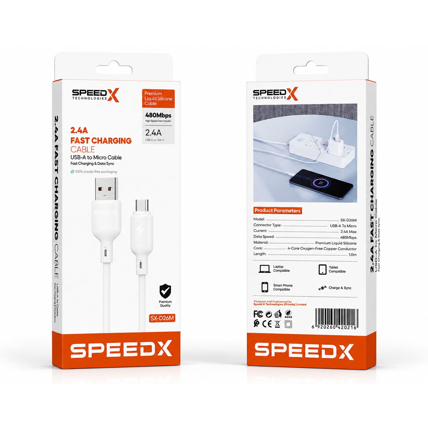 Speed-x Sx-d26m 2.4a Usb-a To Micro Fast Charging Cable 1m