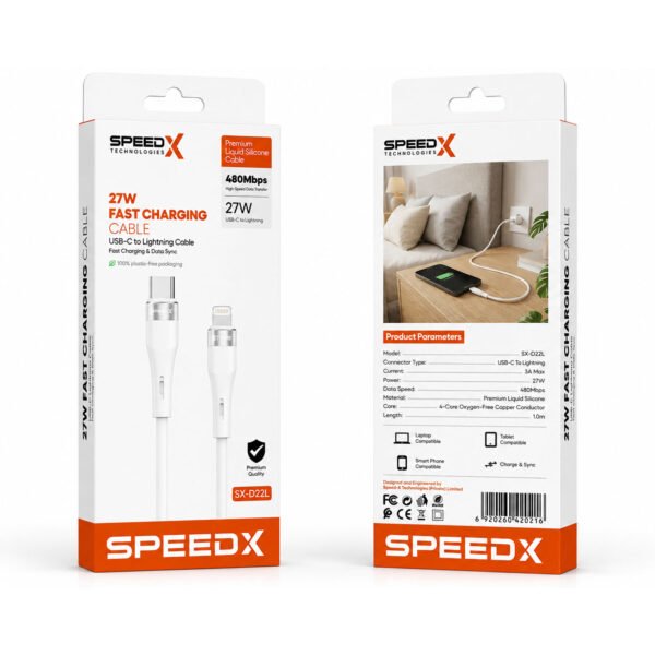 Speed-x Sx-d22l 27w Usb-c To Lightning Fast Charging Cable 1m