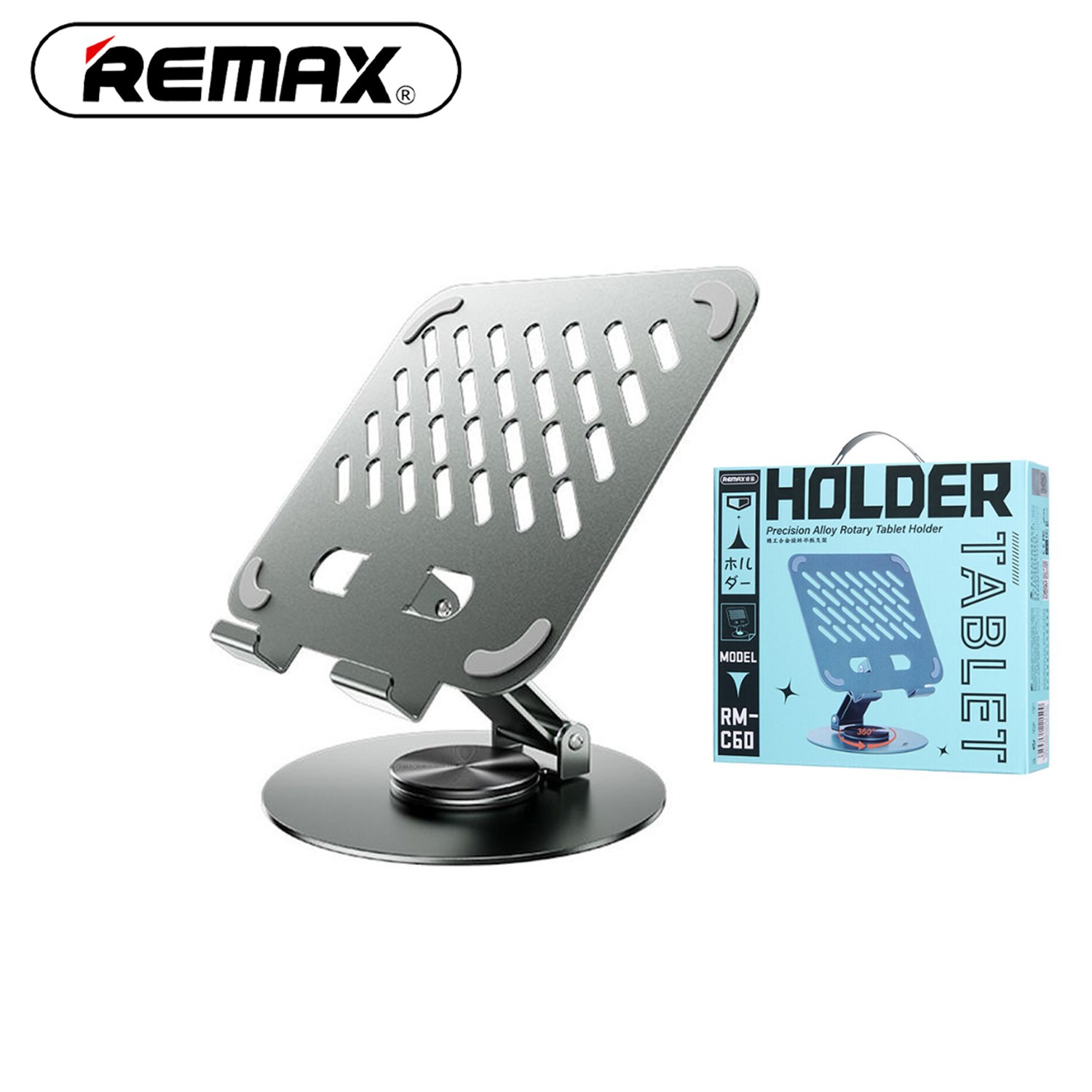 Remax Rm-c60 360° Rotating Tablet & Phone Stand Foldable Alloy Holder - Image 2
