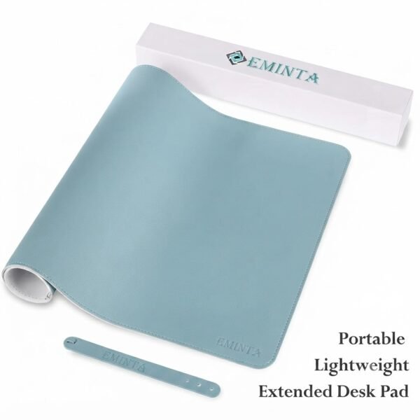 Dual Sided Desk Pad, New Upgrade Sewing PU Leather Office Desk Mat Mouse Pad (Classical Blue, 23.6″ x 13.7″)
