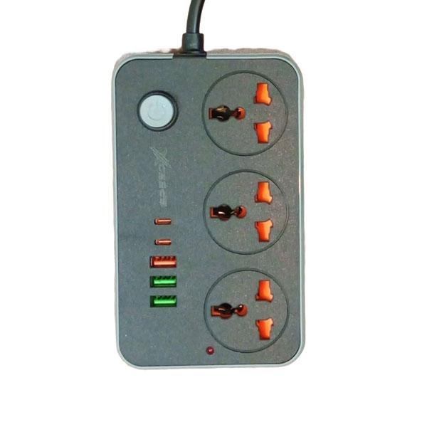Speed-X 603PU 2500W Universal Travel Power Strip - 3 AC Sockets + 5 USB Ports (3 USB-A + 2 USB-C, 17W Auto-ID, 2M Cord) - Image 2