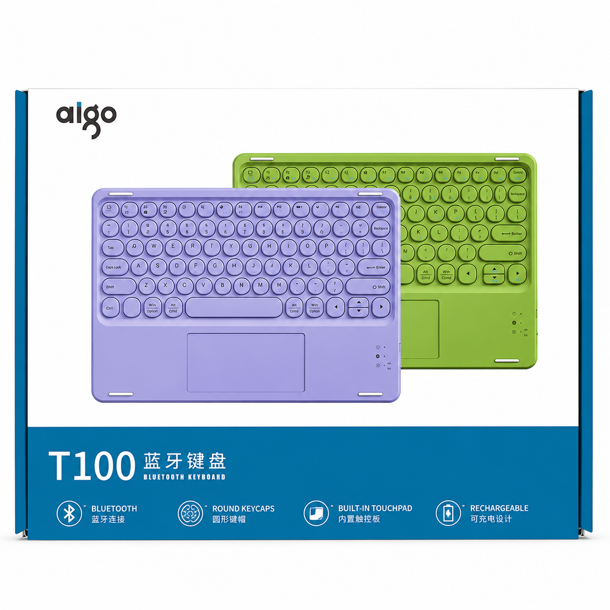 ALGO T100 Wireless Bluetooth Keyboard with Built-in Touchpad – Green/Purple