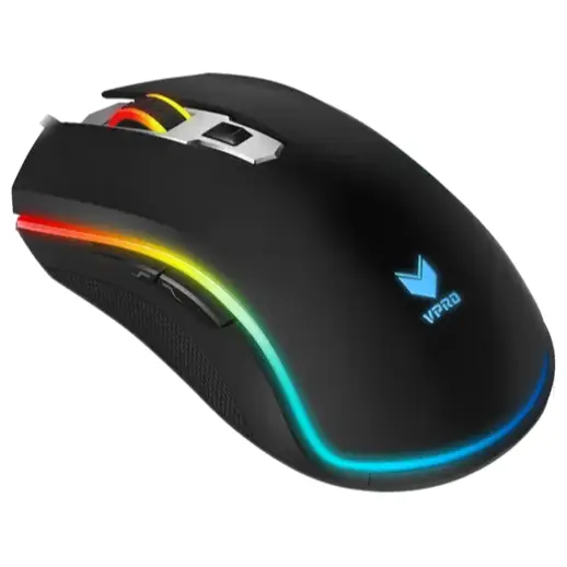 Rapoo V25S RGB Optical Wired Gaming Mouse, 6200 DPI, 6 Buttons, USB, Black