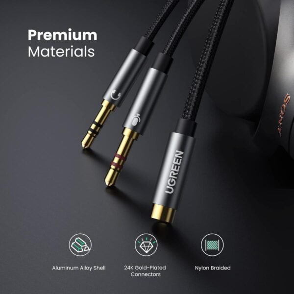 UGREEN 3.5mm Female to 2 Male Audio Cable Aluminum Case (Black)