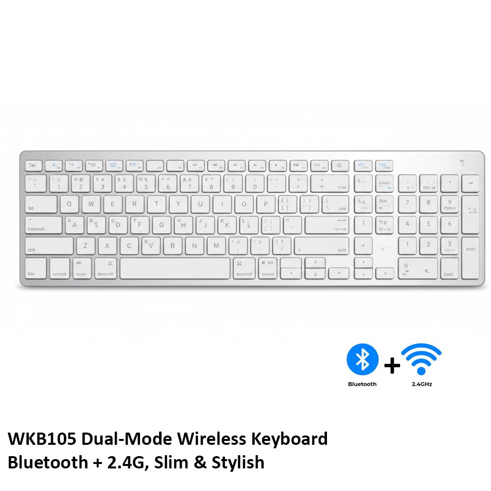 WKB105 Dual-Mode Wireless Keyboard – Bluetooth + 2.4G, Slim & Stylish