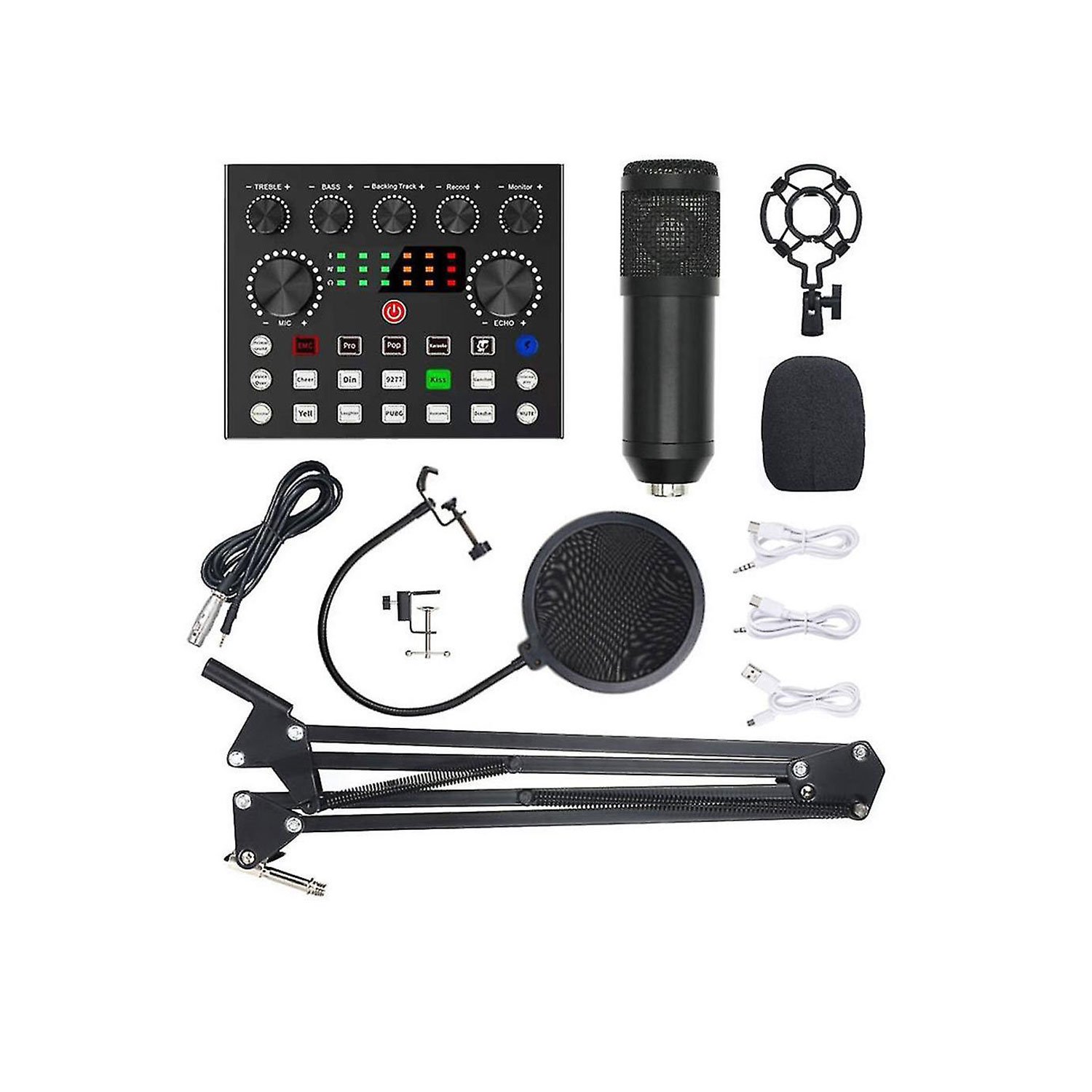 V10 Bm-800 Podcast Condenser Microphone Set With Live Sound Card, Rechargeable 12 Kinds Of Auxiliary Background For Karaoke Singing, Youtube Recording Mic - Image 4