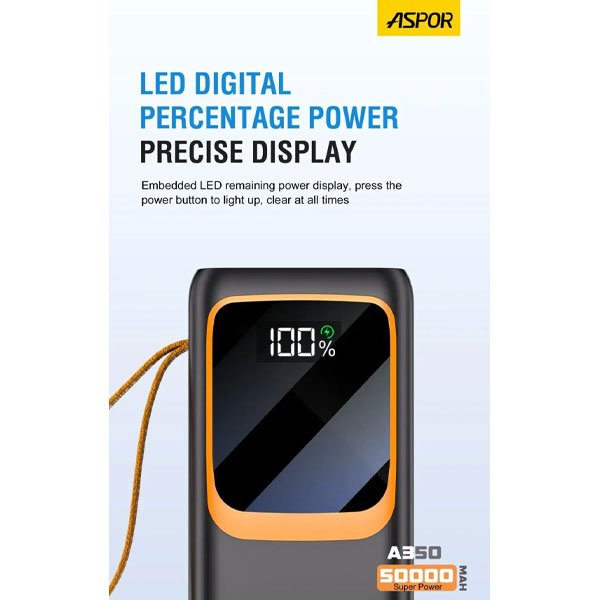 Aspor A350 22.5w 50000mah Fast Charging Type-c Micro Ios 7 Output With Built-in Flashlight Power Bank - Image 4