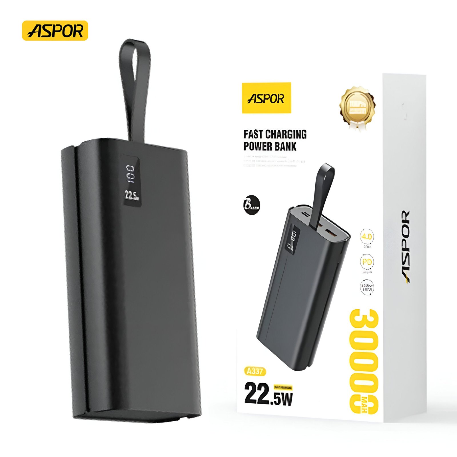 Aspor A337 22.5w Pd 30000mah Fast Charge Power Bank Lcd Display Black - Image 3