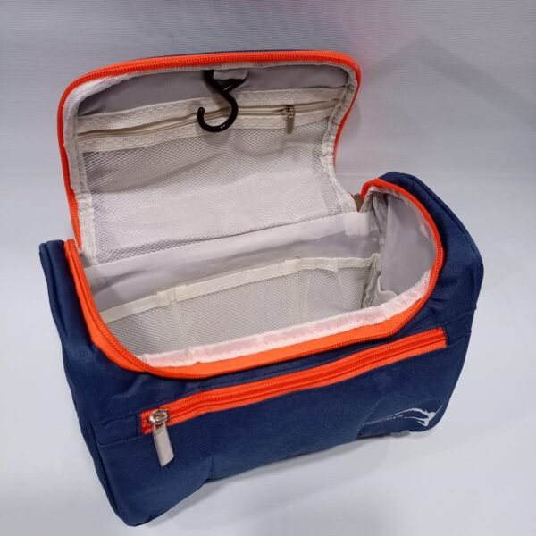 Women Zippers Travel Cosmetic Makeup Hanging Organizer Bag - Dark Blue with Line