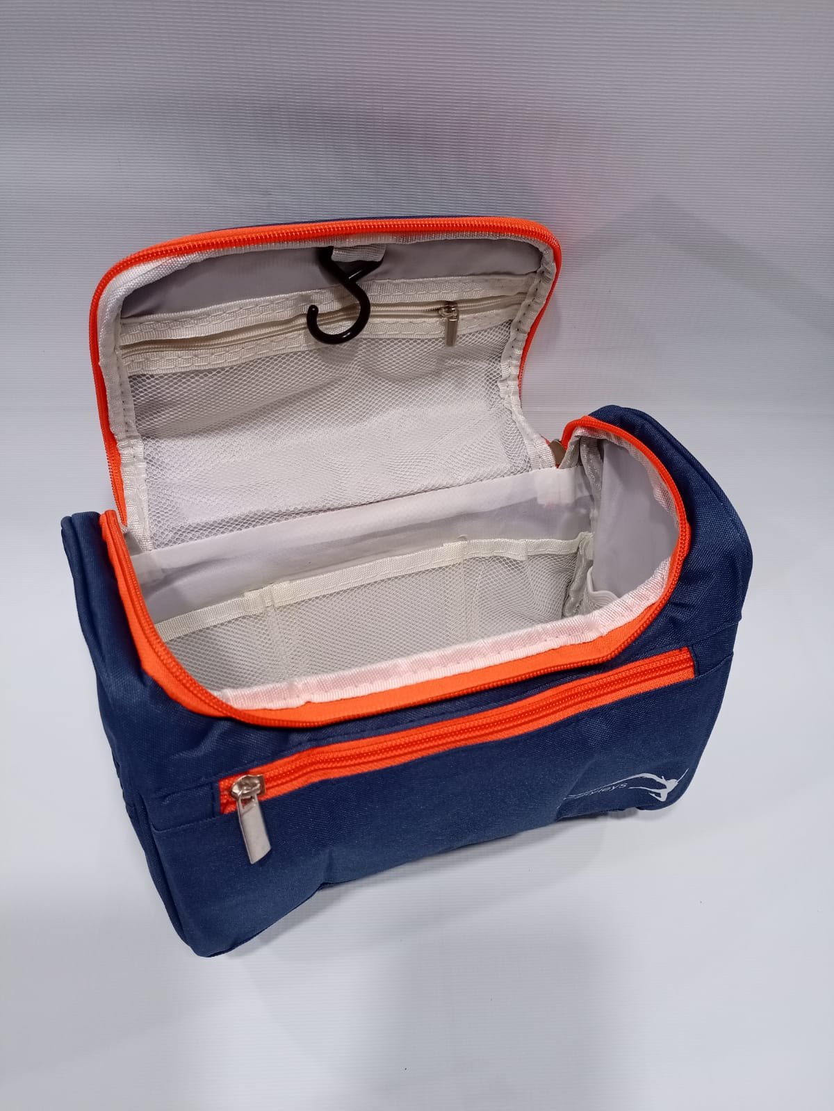 Women Zippers Travel Cosmetic Makeup Hanging Organizer Bag - Dark Blue with Line