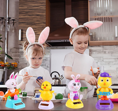 Car Decoration Cartoon Design Solar Power Dancing Toys Bunny Car Shaking Head Dancer Doll Cute Bunny Toys Gift for Car Dashboard Office Desk Decor