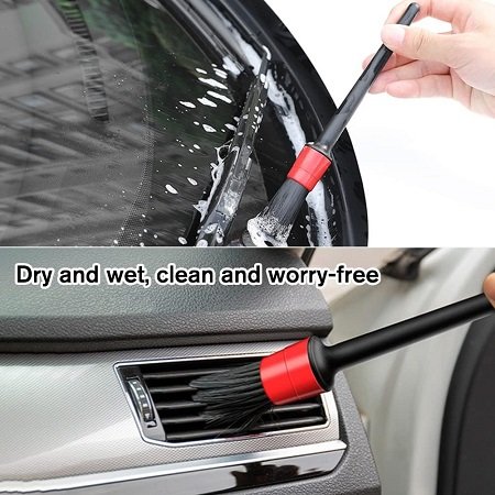 5Pcs Car Detailing Brushes Car Detail Brush Car Cleaning Brush Auto Detailing Brush Car Soft Hair Brush Wet & Dry Use Detail Cleaning Brushes for Cleaning Car Exterior Interior Air Vents Dashboard
