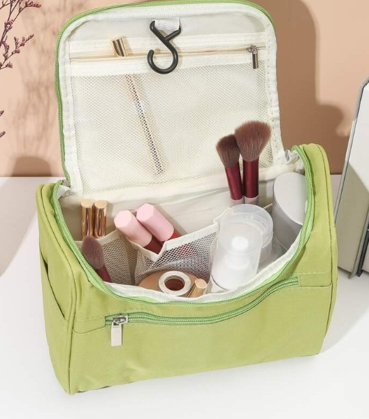 Women Zippers Travel Cosmetic Makeup Hanging Organizer Bag - Green