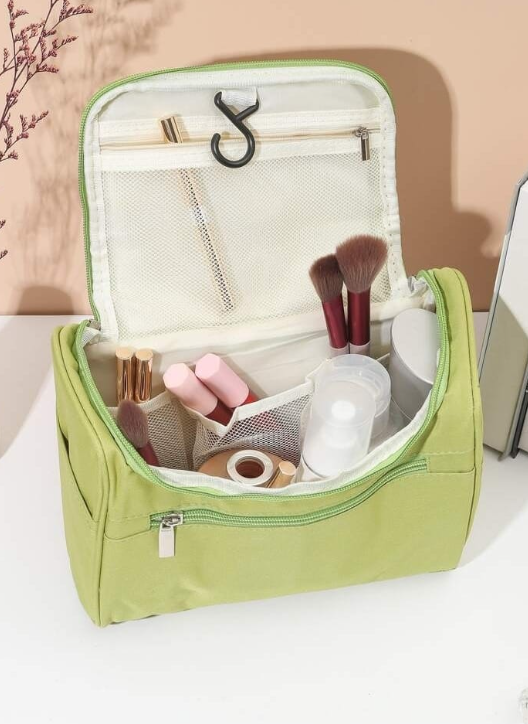 Women Zippers Travel Cosmetic Makeup Hanging Organizer Bag - Green