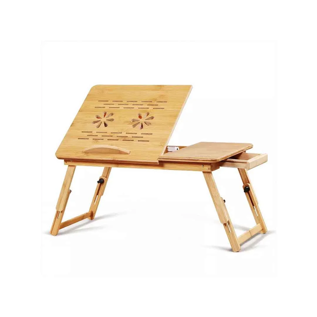 Adjustable Wooden Laptop Table With Cooling Fan L10 - Image 2