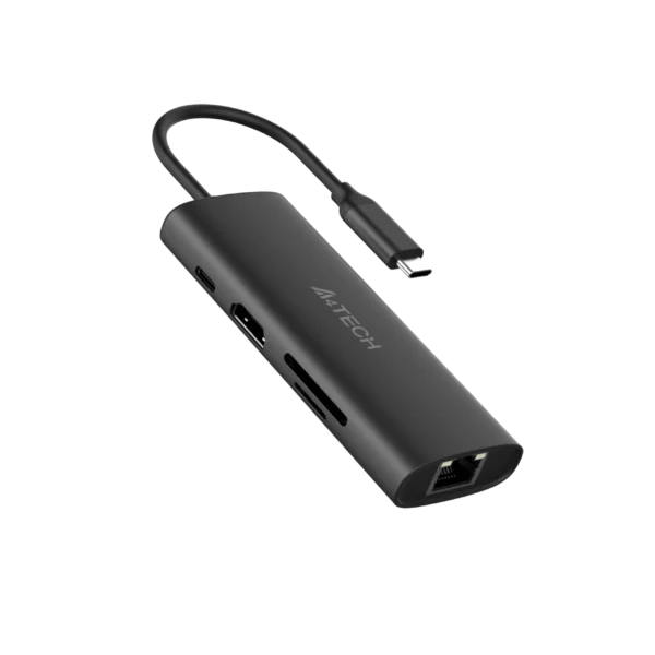 A4Tech DST-80C 8-in-1 USB-C Docking Station - Ash Grey (HDMI + USB 2.0 + USB 3.0 + SD + TF + USB-C + LAN + USB-C PD 100W)