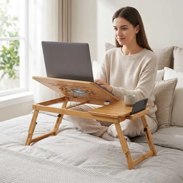Adjustable Wooden Laptop Table With Cooling Fan L10