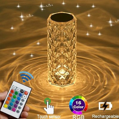 Crystal Diamond Touch Lamp With Remote 16 Colors Dimming Usb Rechargeable
