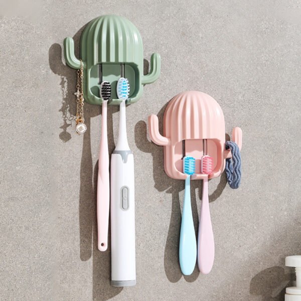 Wall Mounted Self-Adhesive Cactus Toothbrush Holder Bathroom Storage Hook - Multi