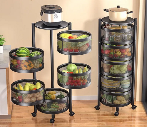 Multi-Layer Wheel Tire Rotating Vegetable Fruits Shelf Round Organizer 5Layer - Black