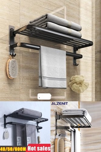 Foldable Wall Mounted Aluminum Towel Bar Rail Rack 60cm - Matalic Gray