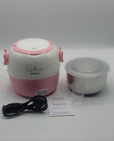 Electric Heating Lunch Box - Round Pink White