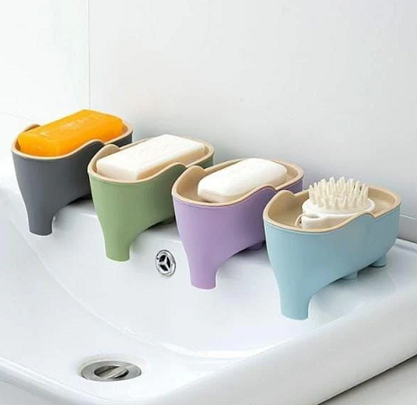 Double-layer Soap Box Waterproof For Bathroom and Kitchen Soap Dish Cute Elephant Design