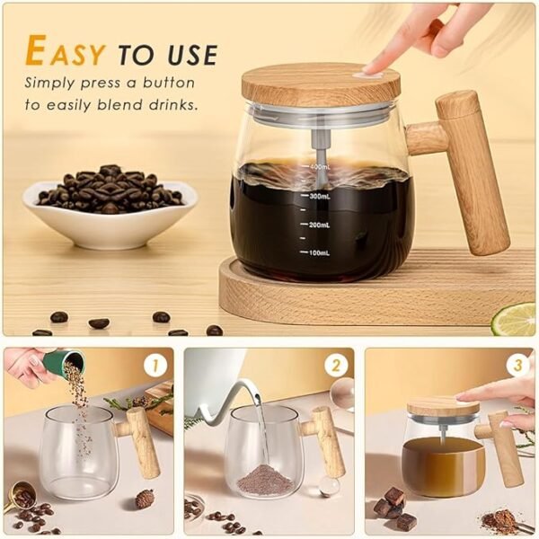 Self Stirring Coffee Cup Portable Mixing Cup 400ml Electric Mixer Mug Coffee Tea Milk Cocoa Self Stirring Coffee Mug Glass