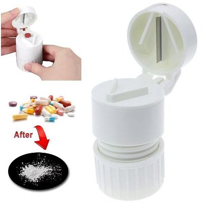 Multifunctional 4 In 1 Portable Round Tablet Pill Splitter Cutter Powder Pill Organizer