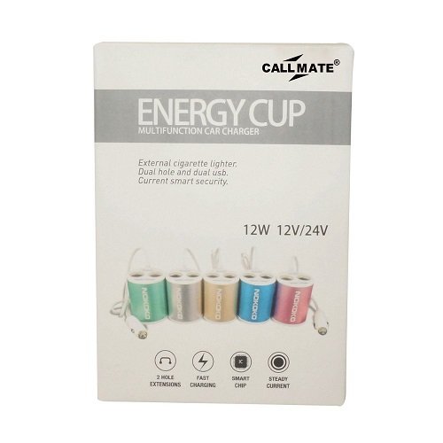 Car Energy Cup Charger 2 USB DC 12V/24V Adapter Cigarette Lighter Splitter Charger