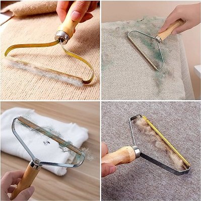 Mini Lints Brushes for Furniture Clothes Hair Remover Self-Cleaning Removal Brush - Wooden