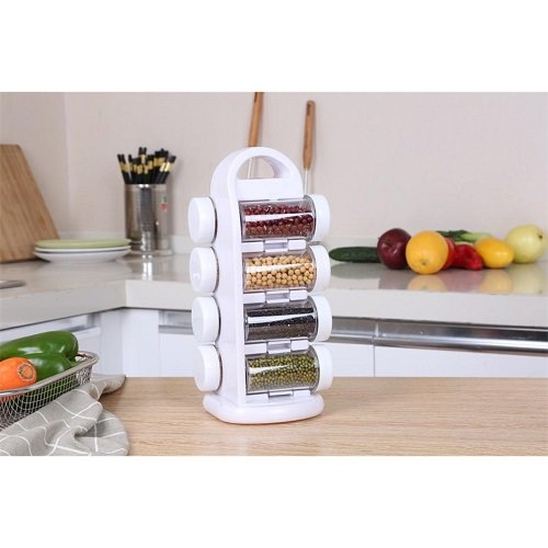 8Pcs Revolving Rotating Cabinet Spice Rack with Jar Kitchen Seasoning Storage Organizer