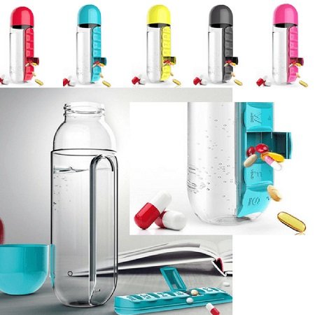 Daily Vitamin Pill Box Organizer with Water Bottle Pill Pro Medicine Weekly Storage Box