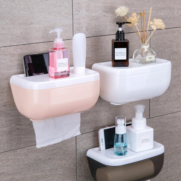 Wall-Mounted Self-Adhesive Tissue Storage Holder Dispenser for Paper and Mobile Phone Holder - Multi